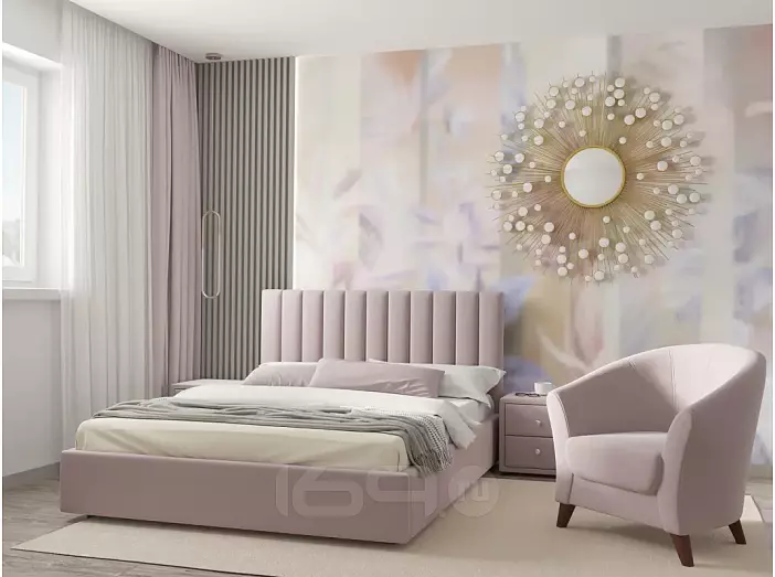 Кровать Olivia велюр лиловый без П/М 1600x2000, ортопедическое основание, изголовье мягкое