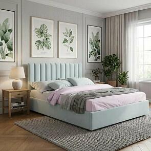 Кровать Olivia велюр мятный без подъёмного механизма 1600x2000, изголовье мягкое