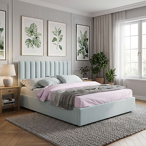 Кровать Olivia велюр мятный без П/М 1600x2000, ортопедическое основание, изголовье мягкое