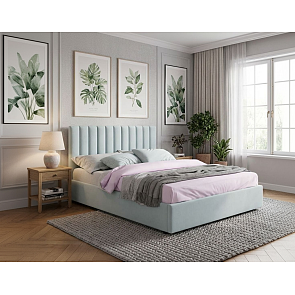 Кровать Olivia велюр мятный без П/М 1600x2000, ортопедическое основание, изголовье мягкое