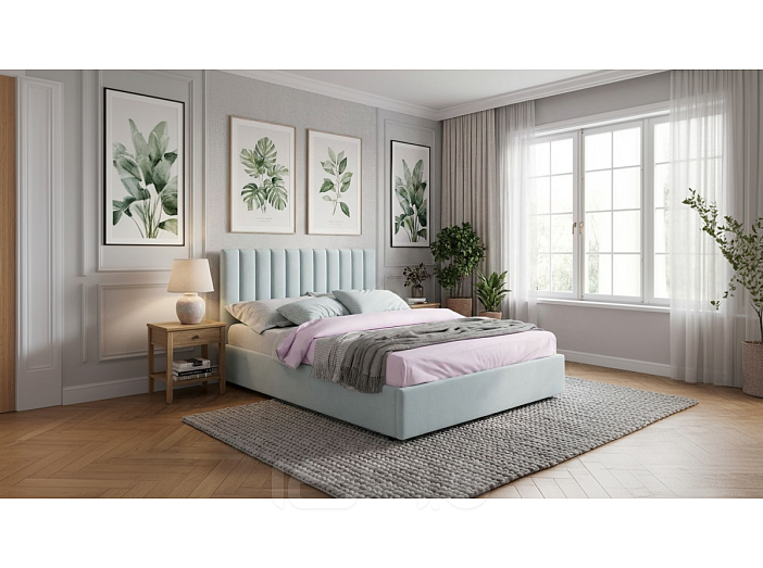 Кровать Olivia велюр мятный без П/М 1600x2000, ортопедическое основание, изголовье мягкое