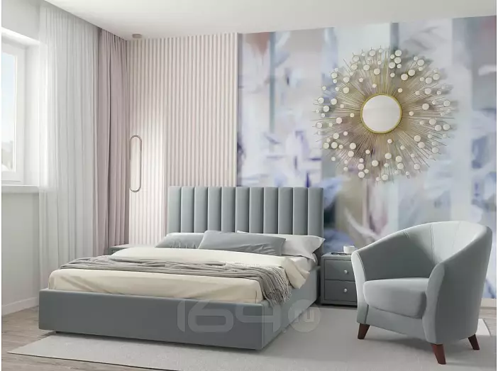 Кровать Olivia велюр серый С П/М 1600x2000, ортопедическое основание, изголовье мягкое