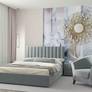 Кровать Olivia велюр серый С П/М 1600x2000, ортопедическое основание, изголовье мягкое