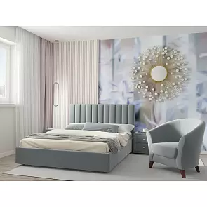 Кровать Olivia велюр серый С П/М 1600x2000, ортопедическое основание, изголовье мягкое