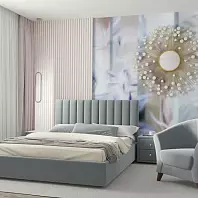 Кровать Olivia велюр серый С П/М 1600x2000, ортопедическое основание, изголовье мягкое