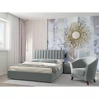 Кровать Olivia велюр серый С П/М 1600x2000, ортопедическое основание, изголовье мягкое