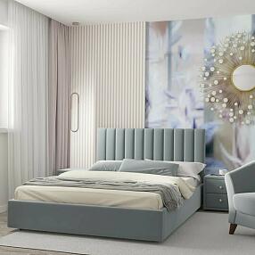 Мягкая кровать Olivia 1600 серая с подъемным механизмом