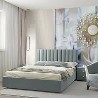 Кровать Olivia велюр серый с подъемным механизмом 1600x2000, ортопедическое основание, изголовье мягкое