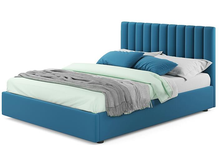 Мягкая кровать Olivia 1600 синяя с ортопедическим основанием