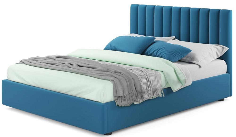 Мягкая кровать Olivia 1600 синяя с ортопедическим основанием мягкая кровать verona 1800 синяя с ортопедическим основанием