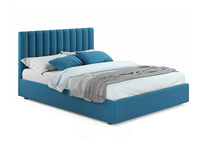 Мягкая кровать Olivia 1600 синяя с ортопедическим основанием