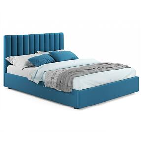 Мягкая кровать Olivia 1600 синяя с ортопедическим основанием