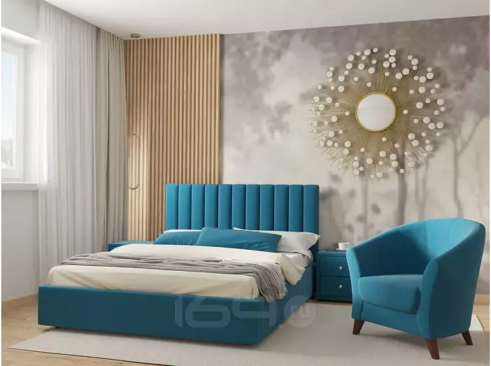 Кровать Olivia велюр синий С П/М 1600x2000, ортопедическое основание, изголовье мягкое