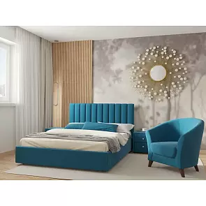 Кровать Olivia велюр синий С П/М 1600x2000, ортопедическое основание, изголовье мягкое