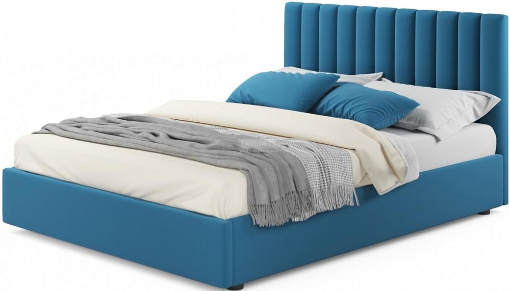 Мягкая кровать Olivia 1600 синяя с подъемным механизмом