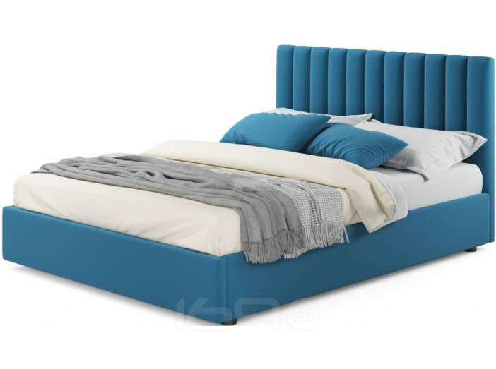 Мягкая кровать Olivia 1600 синяя с подъемным механизмом