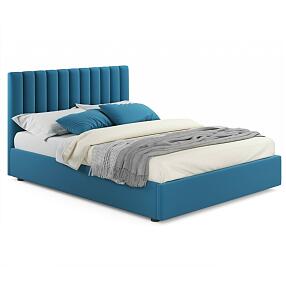 Мягкая кровать Olivia 1600 синяя с подъемным механизмом