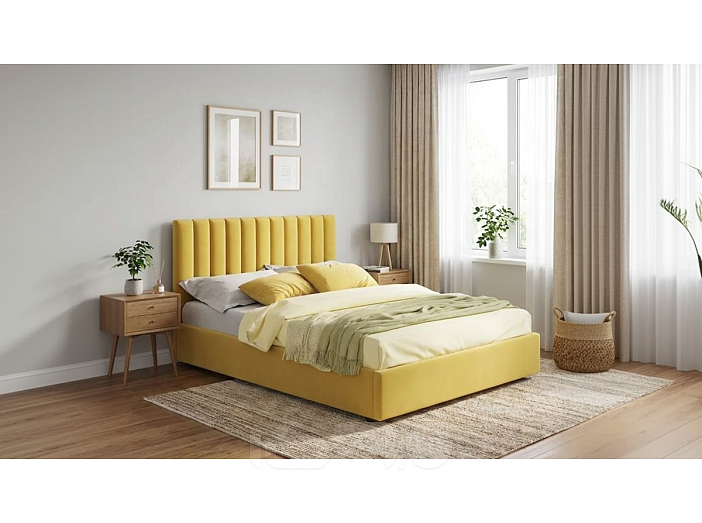 Кровать Olivia велюр жёлтый без П/М 1600x2000, ортопедическое основание, изголовье мягкое