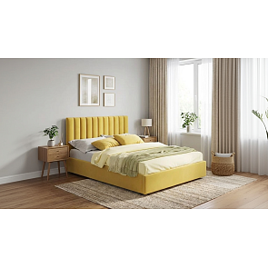 Кровать Olivia велюр жёлтый без П/М 1600x2000, ортопедическое основание, изголовье мягкое