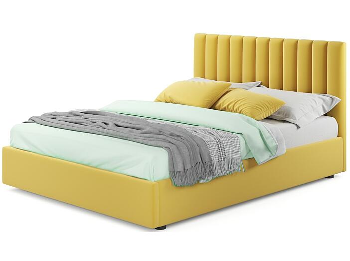 Мягкая кровать Olivia 1600 желтая с ортопедическим основанием