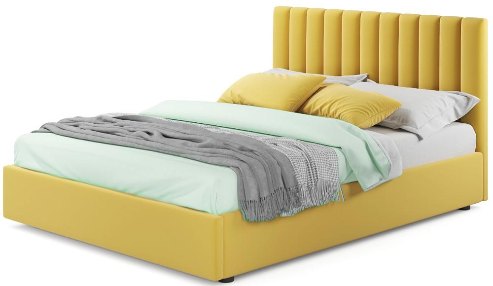 Мягкая кровать Olivia 1600 желтая с ортопедическим основанием черешня ленинградская желтая