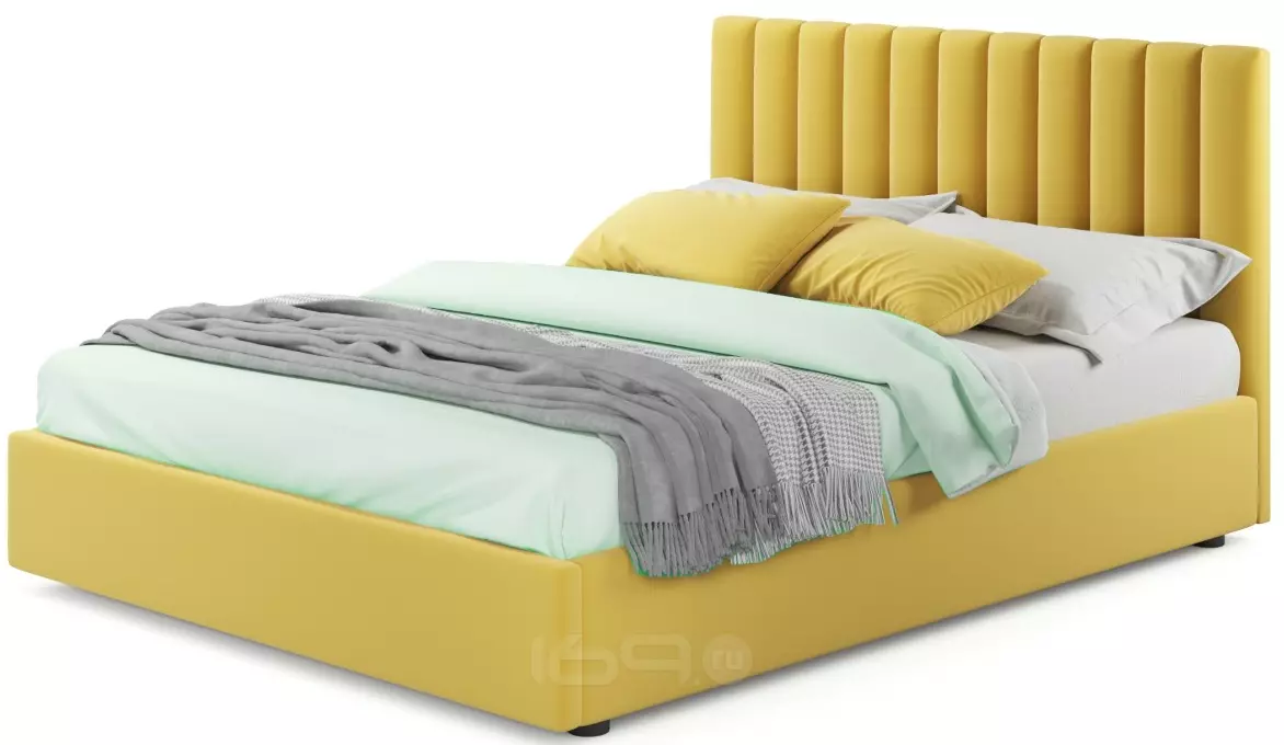 Мягкая кровать Olivia 1600 желтая с ортопедическим основанием
