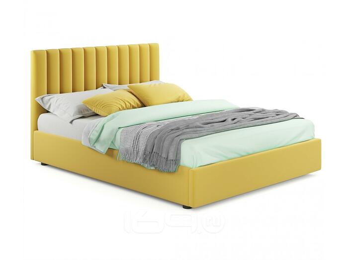 Мягкая кровать Olivia 1600 желтая с ортопедическим основанием