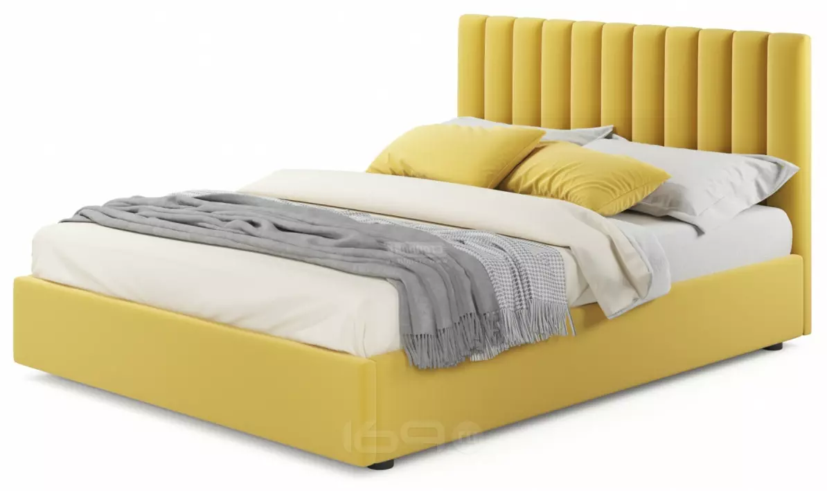 Мягкая кровать Olivia 1600 желтая с подъемным механизмом