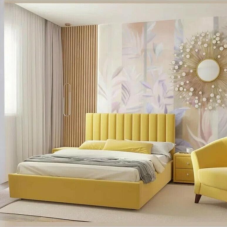 Мягкая кровать Olivia 1600 желтая с подъемным механизмом 25200₽