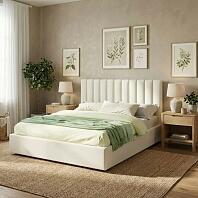 Кровать Olivia велюр бежевый С П/М 1800x2000, изголовье мягкое