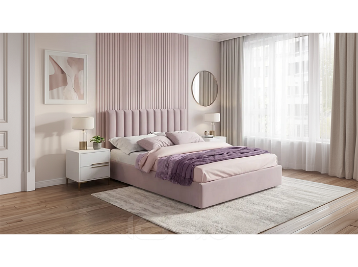 Кровать Olivia велюр лиловый С П/М 1800x2000, ортопедическое основание, изголовье мягкое