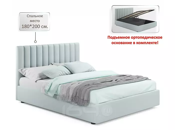 Мягкая кровать Olivia 1800 мята пастель с подъемным механизмом