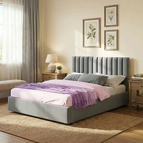 Кровать Olivia велюр серый с подъемным механизмом 1800x2000, ортопедическое основание, изголовье мягкое