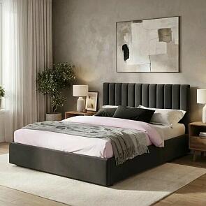 Кровать Olivia велюр шоколад с подъемным механизмом 1800x2000, ортопедическое основание, изголовье мягкое