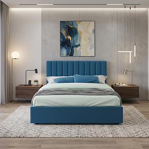 Кровать Olivia велюр синий С П/М 1800x2000, ортопедическое основание, изголовье мягкое