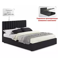 Кровать Olivia велюр темный с подъемным механизмом 1800x2000, ортопедическое основание, изголовье мягкое