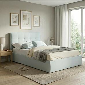 Кровать Селеста велюр мята пастель С П/М 1400x2000, изголовье мягкое