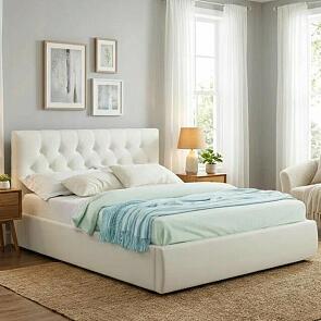 Кровать Verona велюр бежевый с подъемным механизмом 1400x2000, ортопедическое основание, изголовье мягкое