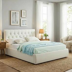 Кровать Verona велюр бежевый с подъемным механизмом 1400x2000, ортопедическое основание, изголовье мягкое