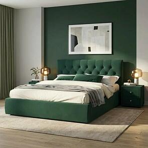 Кровать Verona велюр изумруд с подъемным механизмом 1400x2000, ортопедическое основание, изголовье мягкое