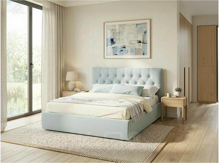 Кровать Verona велюр мятный без П/М 1400x2000, ортопедическое основание, изголовье мягкое