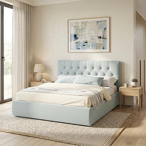 Кровать Verona велюр мятный без П/М 1400x2000, ортопедическое основание, изголовье мягкое