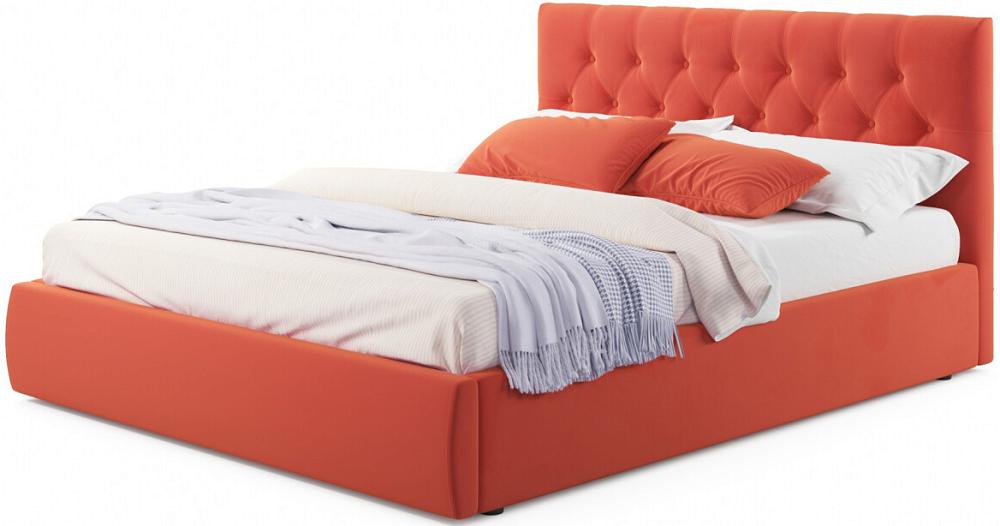 Мягкая кровать Verona 1400 оранжевая с подъемным механизмом томат оранжевая шапочка