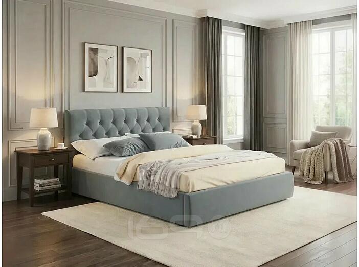 Кровать Verona велюр серый без П/М 1400x2000, изголовье мягкое