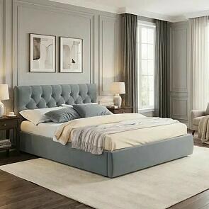 Кровать Verona велюр серый без П/М 1400x2000, изголовье мягкое