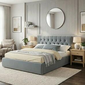 Кровать Verona велюр серый с подъемным механизмом 1400x2000, ортопедическое основание, изголовье мягкое