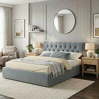 Кровать Verona велюр серый с подъемным механизмом 1400x2000, ортопедическое основание, изголовье мягкое