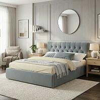 Кровать Verona велюр серый С П/М 1400x2000, ортопедическое основание, изголовье мягкое