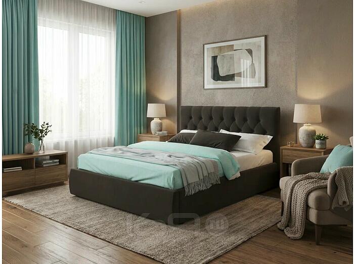 Кровать Verona велюр шоколадный без П/М 1400x2000, ортопедическое основание, изголовье мягкое