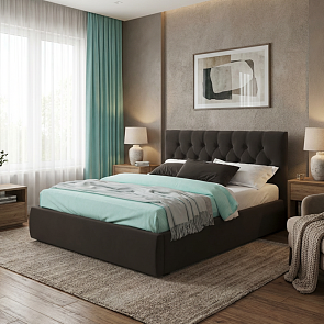 Кровать Verona велюр шоколадный без П/М 1400x2000, ортопедическое основание, изголовье мягкое